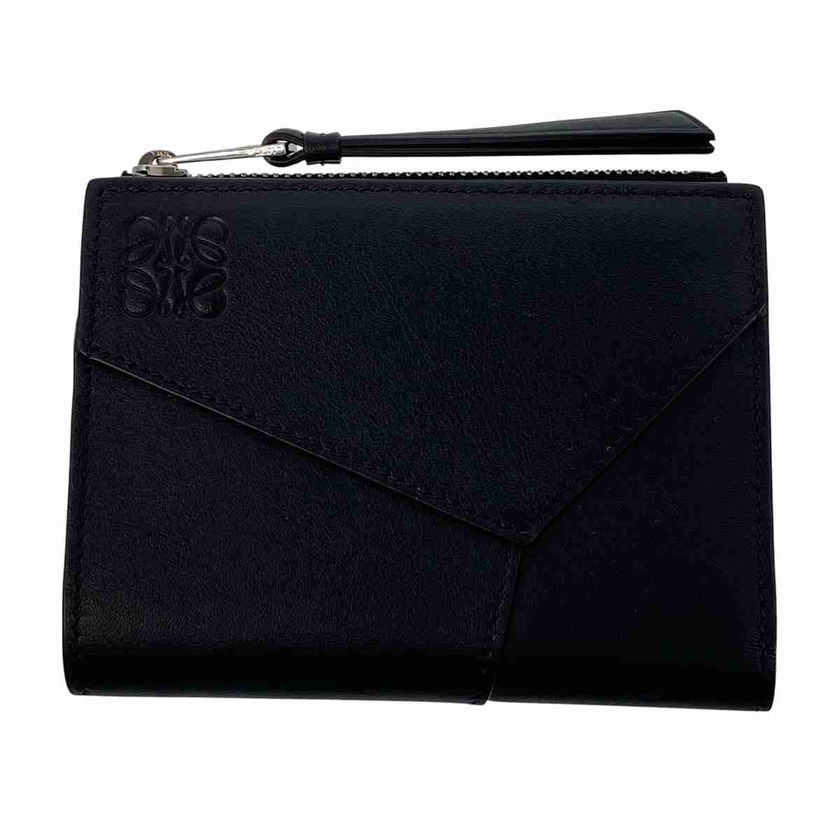 LOEWE ロエベ パズル スリム コンパクトウォレット 二つ折り財布 C510W73X08 レザー ブラック  メンズ【中古】