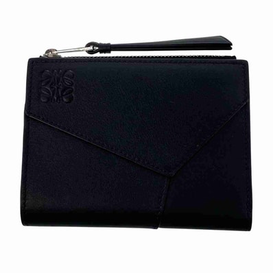 LOEWE ロエベ パズル スリム コンパクトウォレット 二つ折り財布 C510W73X08 レザー ブラック メンズ【中古】