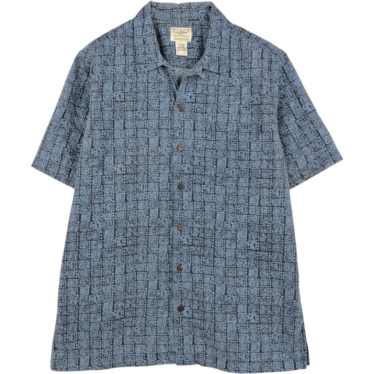 古着 90~00年代 エルエルビーン L.L.Bean SLIGHTLY FITTED 総柄 半袖 オープンカラー コットンシャツ ボックスシャツ メンズM相当 ヴィンテージ/eaa660991