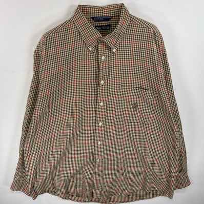 古着 90's/90年代 ノーティカ NAUTICA 長袖シャツ ボタンダウンシャツ ワンポイント ロゴ 刺繍 胸ポケ 不明 ベージュ系 チェック メンズ