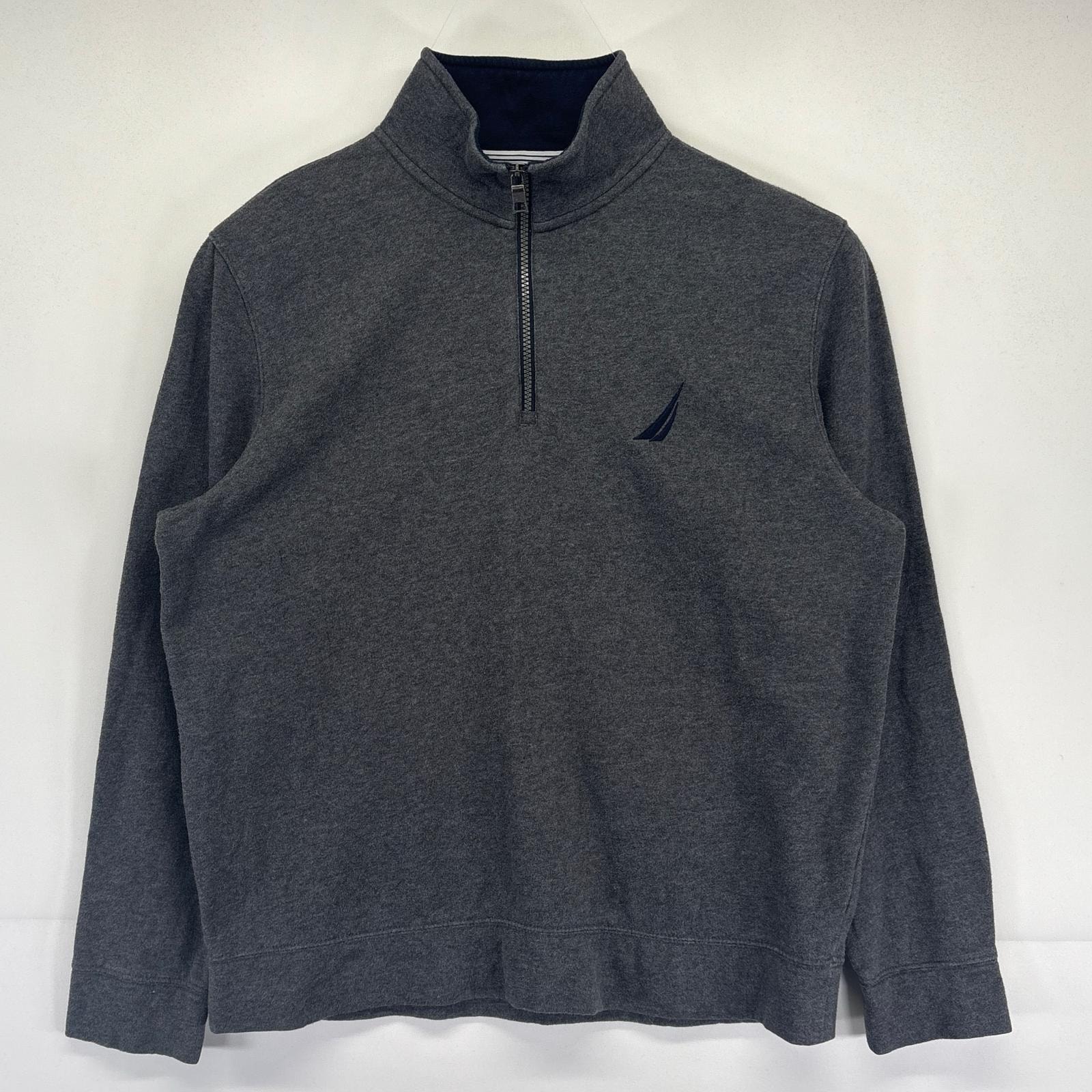 古着 ノーティカ NAUTICA スウェット ハーフジップ プルオーバー ハイネック トレーナー ワンポイントロゴ刺繍 L  グレー系 メンズ