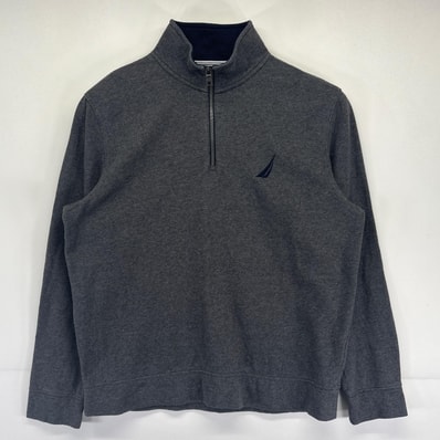 古着 ノーティカ NAUTICA スウェット ハーフジップ プルオーバー ハイネック トレーナー ワンポイントロゴ刺繍 L グレー系 メンズ