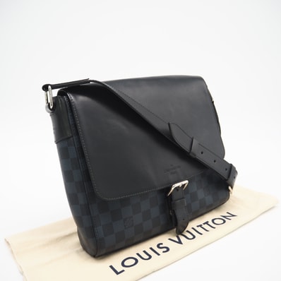 極美品 LOUIS VUITTON ルイ・ヴィトン ダミエ コバルト ニューポート メッセンジャーPM N41587 ショルダーバッグ ブラック・グレー レザー メンズ