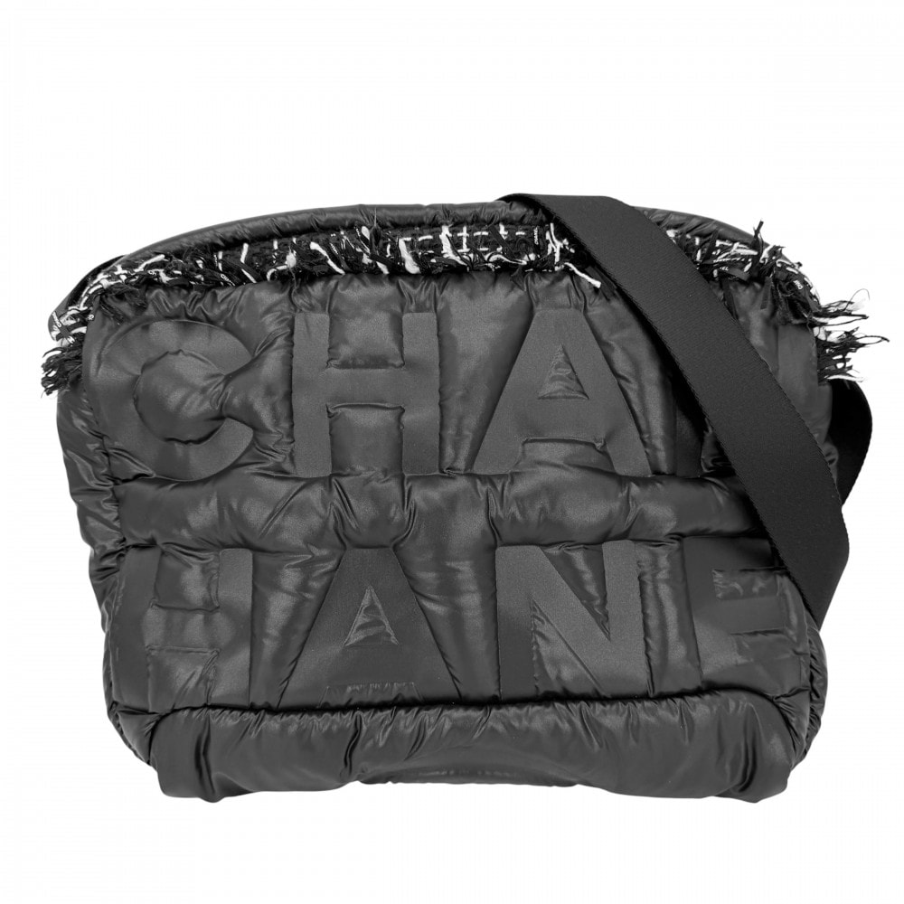 CHANEL シャネル ショルダーバッグ ココネージュ ツイード ロゴ 肩掛け 斜め掛け ナイロン ブラック 黒 シルバー金具 レディース【中古品】