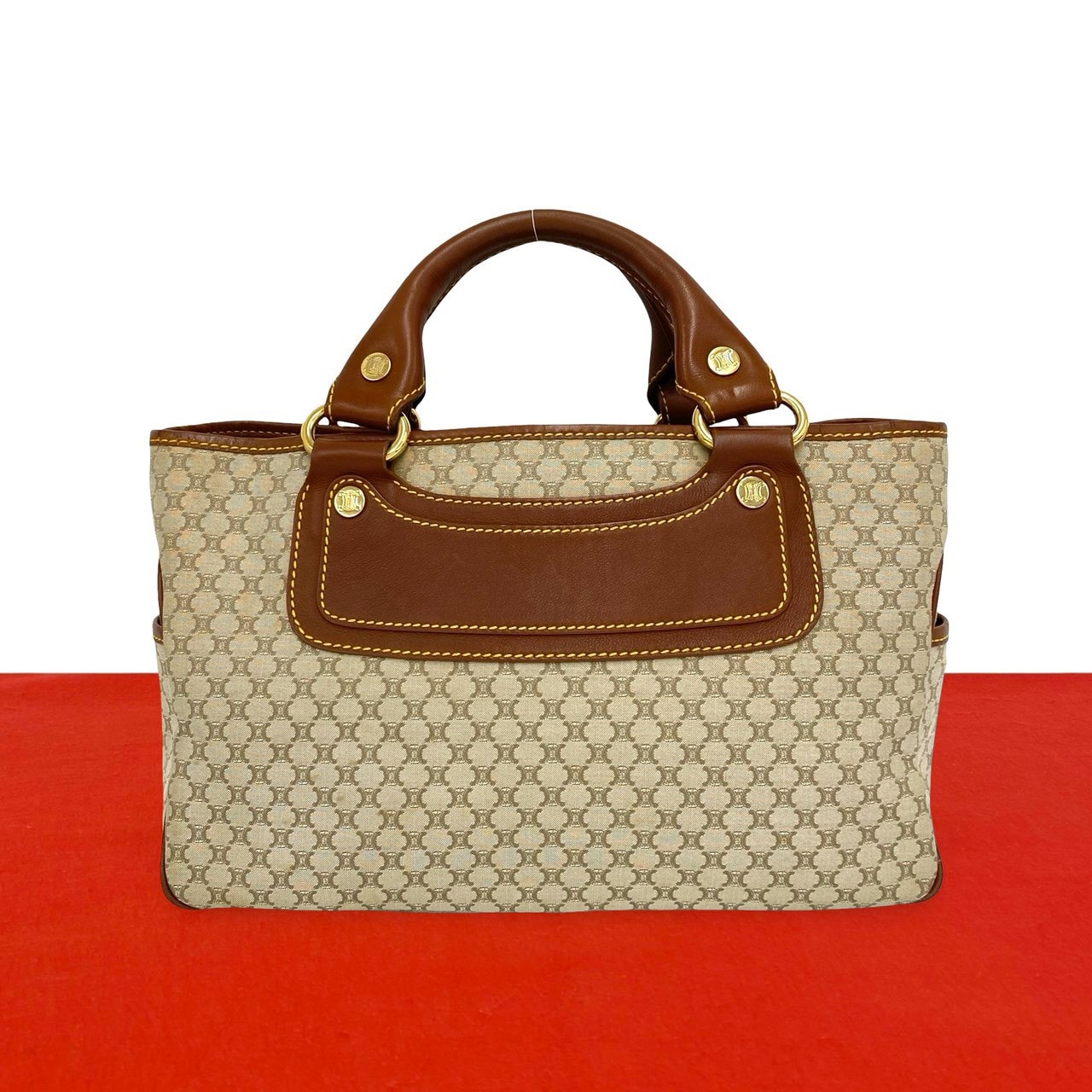 CELINE セリーヌ ブギーバッグ マカダム ブラゾン 柄 キャンバス レザー ハンドバッグ ベージュ
69133