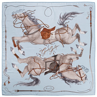 HERMES エルメス スカーフ カレ90 Grand Galop グラン ギャロップ 004311S 05 シルク ブルー グレー【中古】