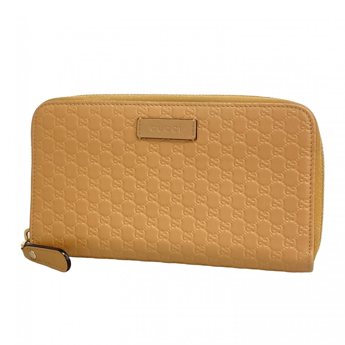 【6cd4915-k】グッチ 長財布 マイクログッチシマ 449391 レザー ライトブラウン ゴールド金具【中古】レディース