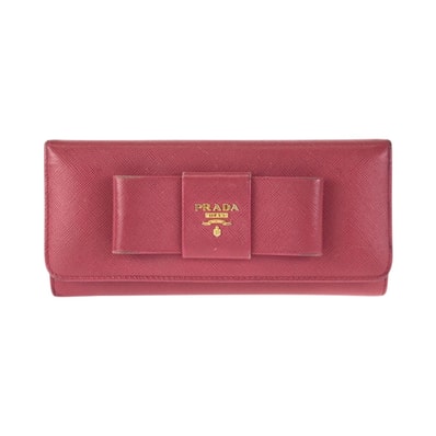 PRADA プラダ サフィアーノ リボン ピンク ゴールド金具 レザー 長財布 ロングウォレット 604504 【中古】