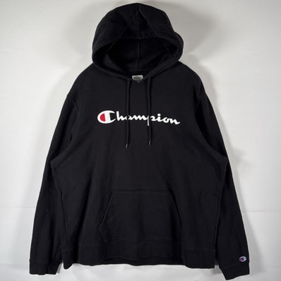 古着 チャンピオン Champion パーカー プルオーバー フーディ ビッグプリントロゴ 大きいサイズ 14041 ブラック メンズ