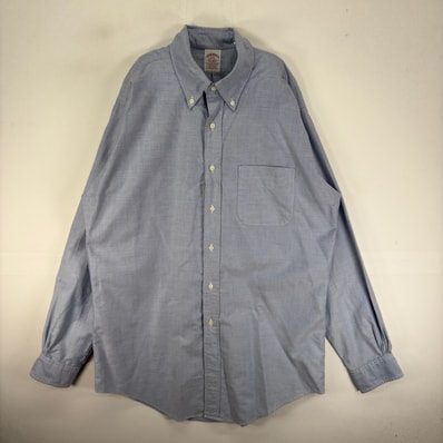 古着 ブルックスブラザーズ Brooks Brothers USA製 長袖シャツ ボタンダウン 胸ポケット XL ブルー系 無地 メンズ