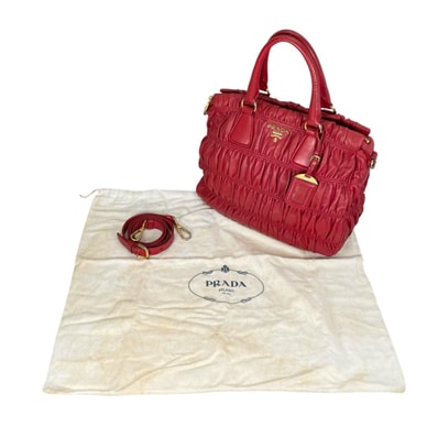 プラダ PRADA ナッパ ゴーフル B2588L ギャザー トートバッグ