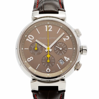 【6wha0011】ルイヴィトン タンブール クロノグラフ Q1122 ブラウン文字盤【中古】腕時計 メンズ