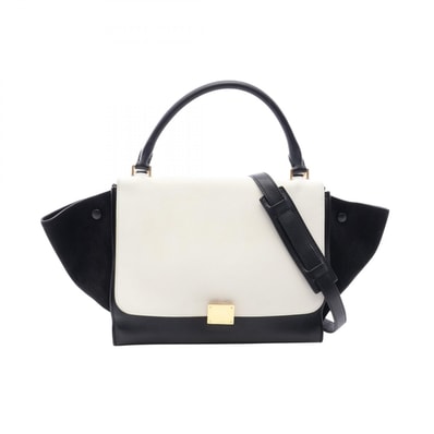 セリーヌ CELINE トラペーズ ミディアム 2WAY ハンドバッグ バッグ レザー スウェード レディース ブラック系 / ホワイト系 169542 【中古】