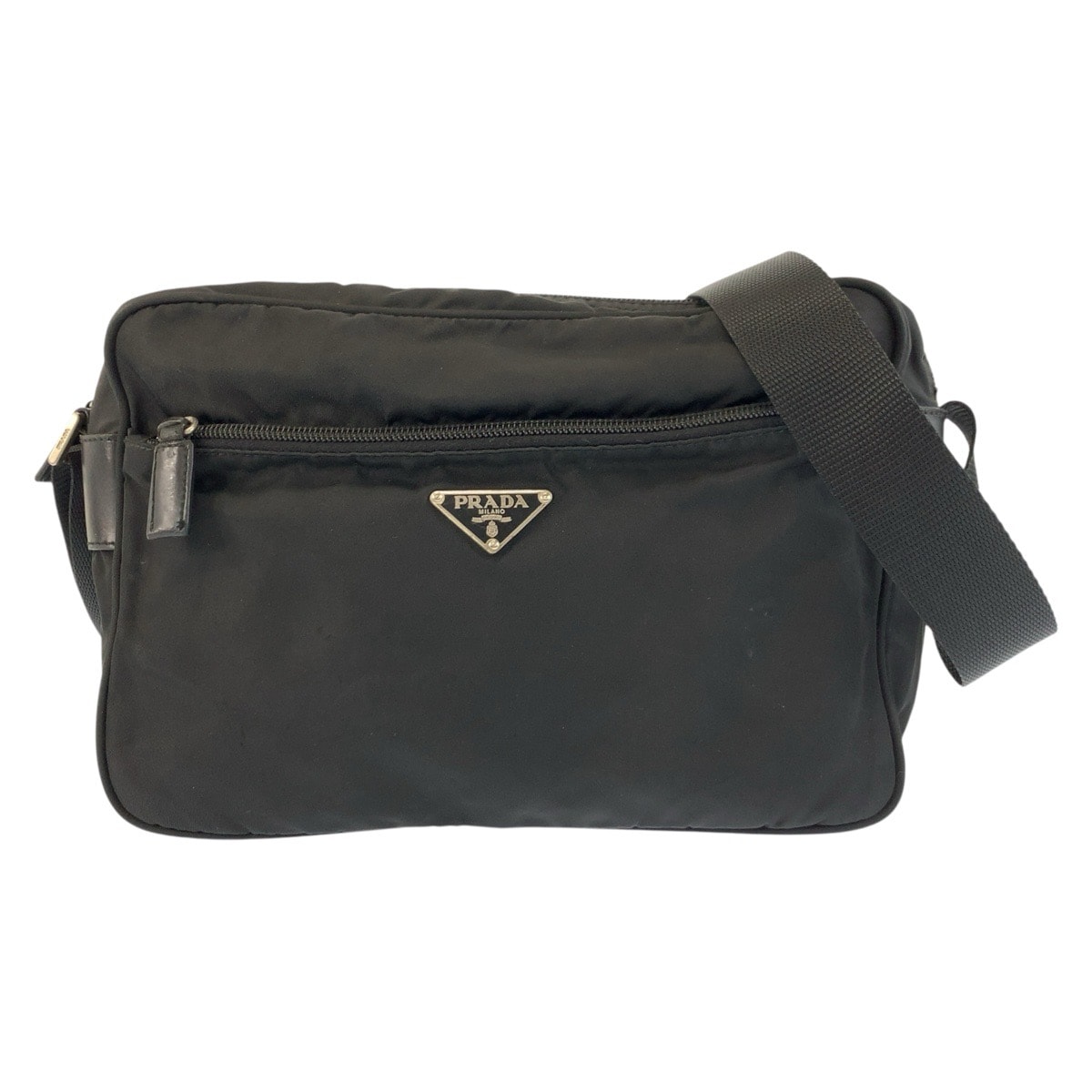 PRADA プラダ テスート 三角ロゴプレート ブラック 黒 シルバー金具 ナイロン ショルダーバッグ ポシェット 603234 【中古】