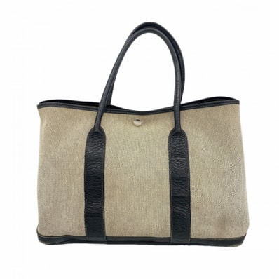 ★最終価格【6db1991】エルメス トートバッグ ガーデンパーティPM トワルアッシュ ブラック ベージュ シルバー金具 □H刻印【中古】レディース