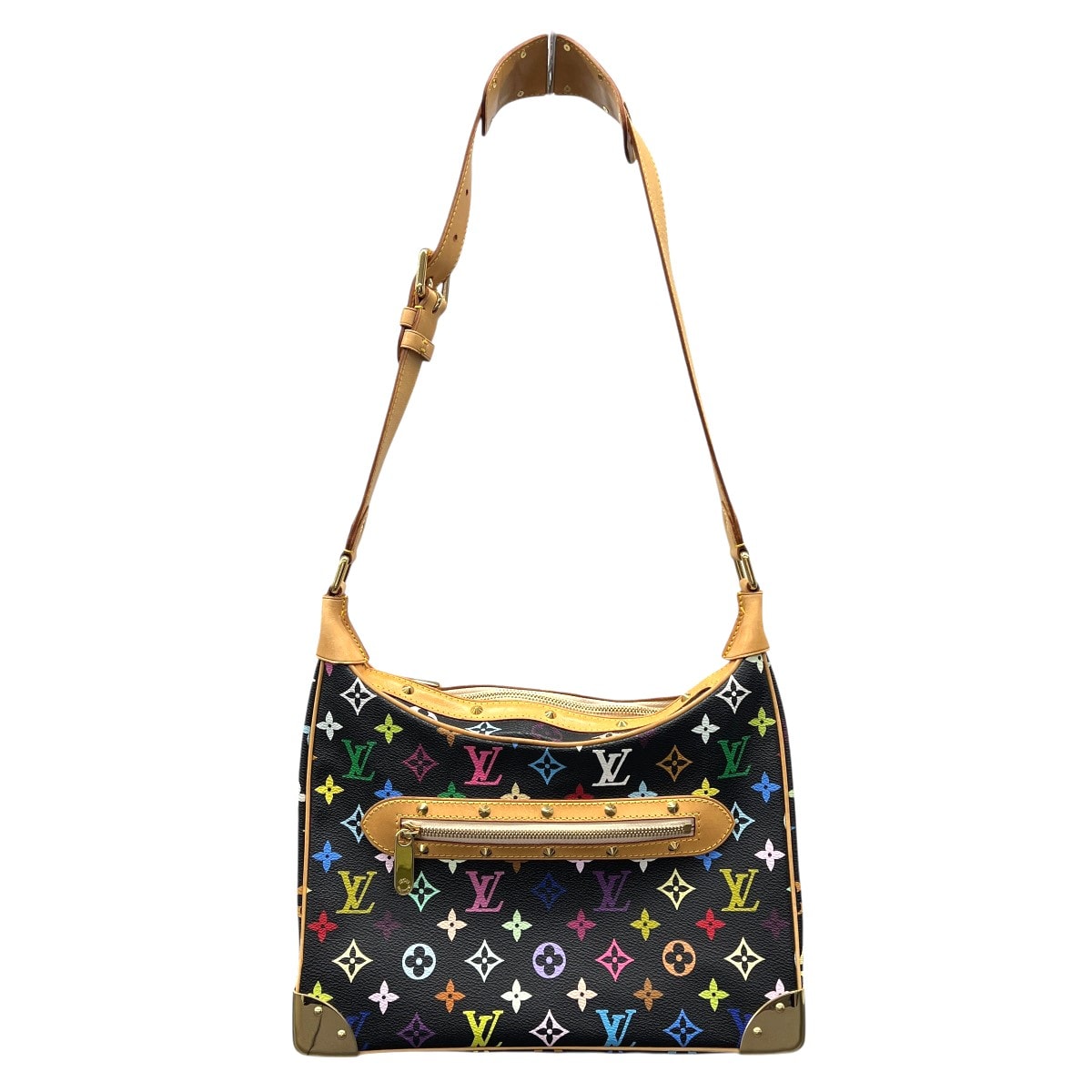LOUIS VUITTON 希少 美品 ルイヴィトン ブローニュ モノグラムマルチカラー ノワール ショルダーバッグ M92638 PVC ヌメ革 レザー DU100* ブラック ワンショルダー セミショルダー Y2K 村上隆 LV ABランク 中古 鑑定済