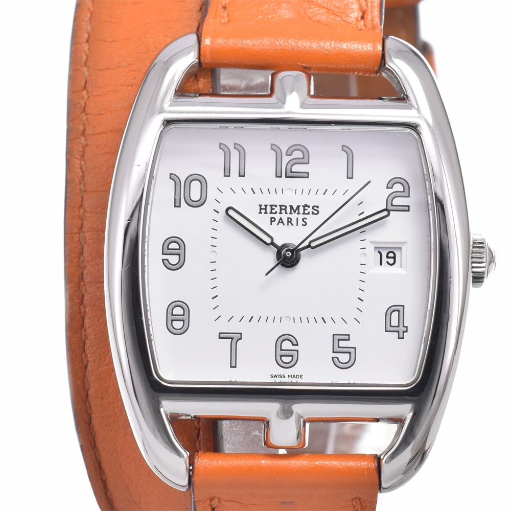 エルメス HERMES CT1.710 ケープコッド デイト ドゥブルトゥール ホワイト クォーツ ユニセックス 良品 箱・保証書付き 腕時計 D#149678