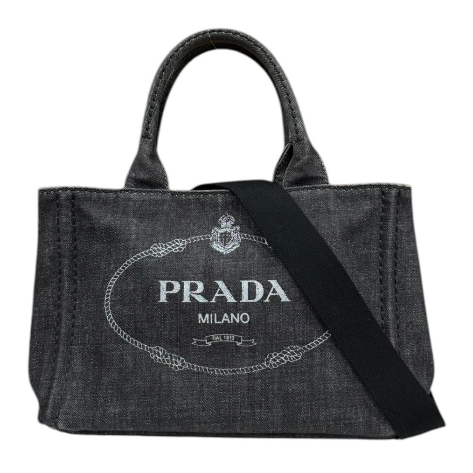 プラダ カナパトートSS ショルダーバッグ デニム 1BG439 ブラック レディース PRADA  中古