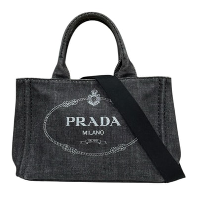 プラダ カナパトートSS ショルダーバッグ デニム 1BG439 ブラック レディース PRADA 中古