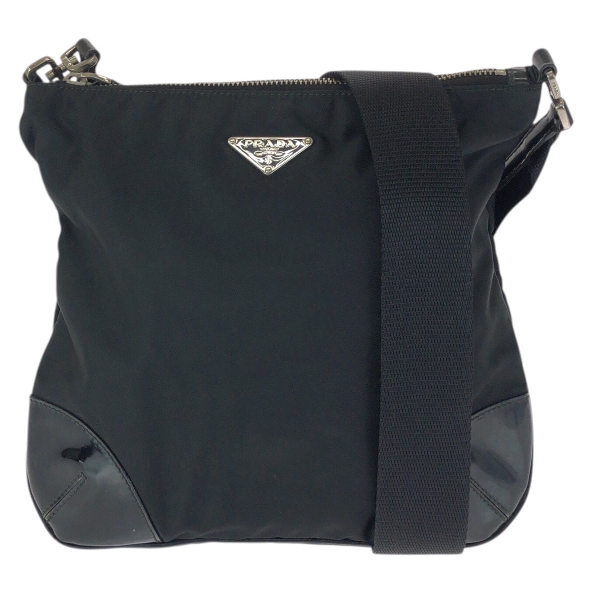 美品 PRADA プラダ テスート 三角ロゴプレート ブラック 黒 シルバー金具 ナイロン エナメル/ ショルダーバッグ メッセンジャーバッグ 601676 【中古】