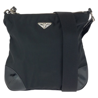 美品 PRADA プラダ テスート 三角ロゴプレート ブラック 黒 シルバー金具 ナイロン エナメル/ ショルダーバッグ メッセンジャーバッグ 601676 【中古】