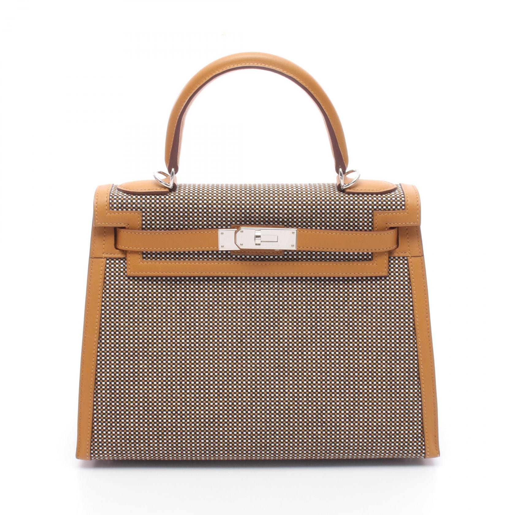 エルメス HERMES ケリー28 セサミ 外縫い 2WAY ハンドバッグ バッグ トワルキャドリーユ / ヴォースイフト ヴォースイフト ホワイト Z刻印(2021年製造) レディース ブラウン系 / ブラック系 / ホワイト系 H082746CKAA