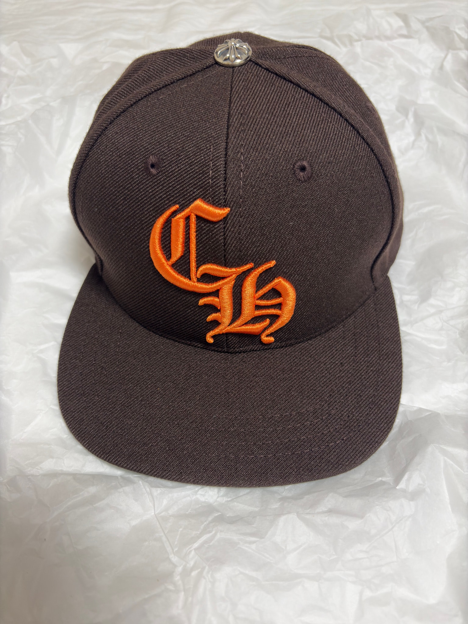 Chrome Hearts 6 Panel On Field CH White Baseball Cap "Brown/Orange"