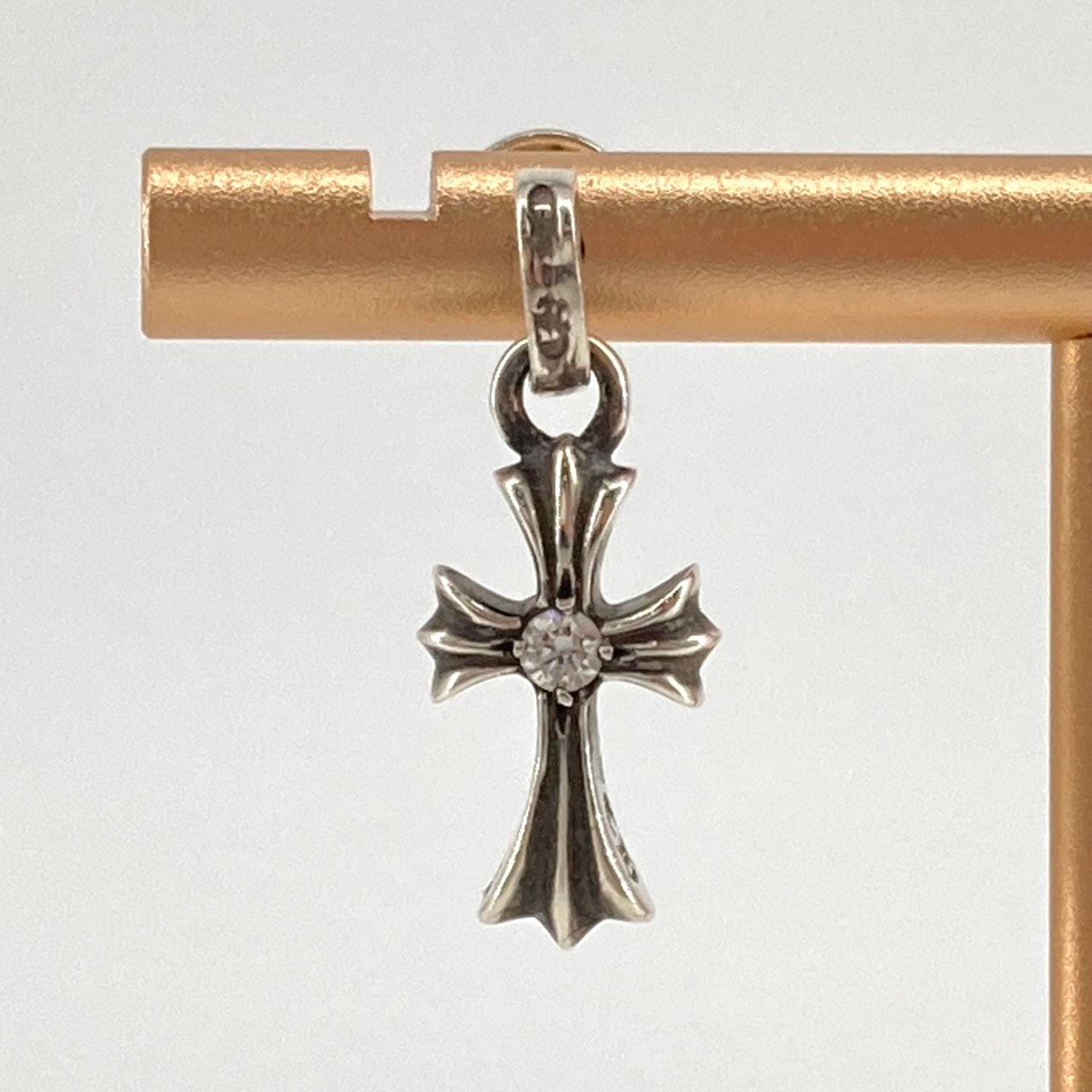CHROME HEARTS(クロムハーツ) BBY F PPRCHN ベイビーファットクロス ドロップ 両面ダイヤモンド付き SV925 片耳 ピアス 2.25g シルバー