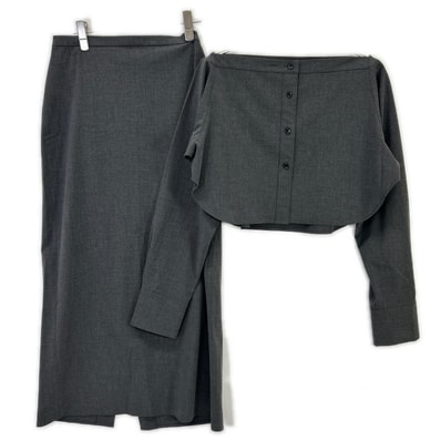 アダムエロペ 25AW グレー 接触冷感 マルチWAYレイヤードシャツスカートセット 38