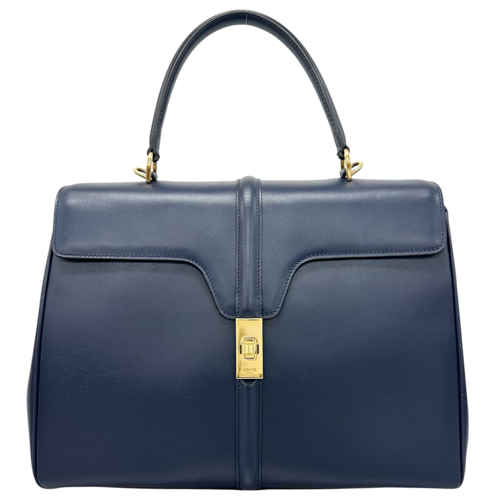 美品 CELINE セリーヌ クラシック16 ハンドバッグ レザー ブルー レディース 2way【中古】