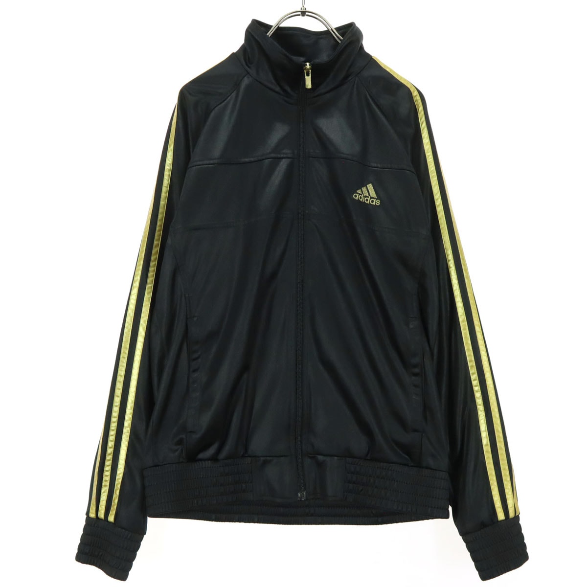 adidas アディダス 日本製 バイカラー ワンポイントロゴ 長袖 トラックジャケット L ブラック系 ゴールド