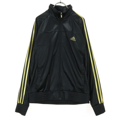 adidas アディダス 日本製 バイカラー ワンポイントロゴ 長袖 トラックジャケット L ブラック系 ゴールド