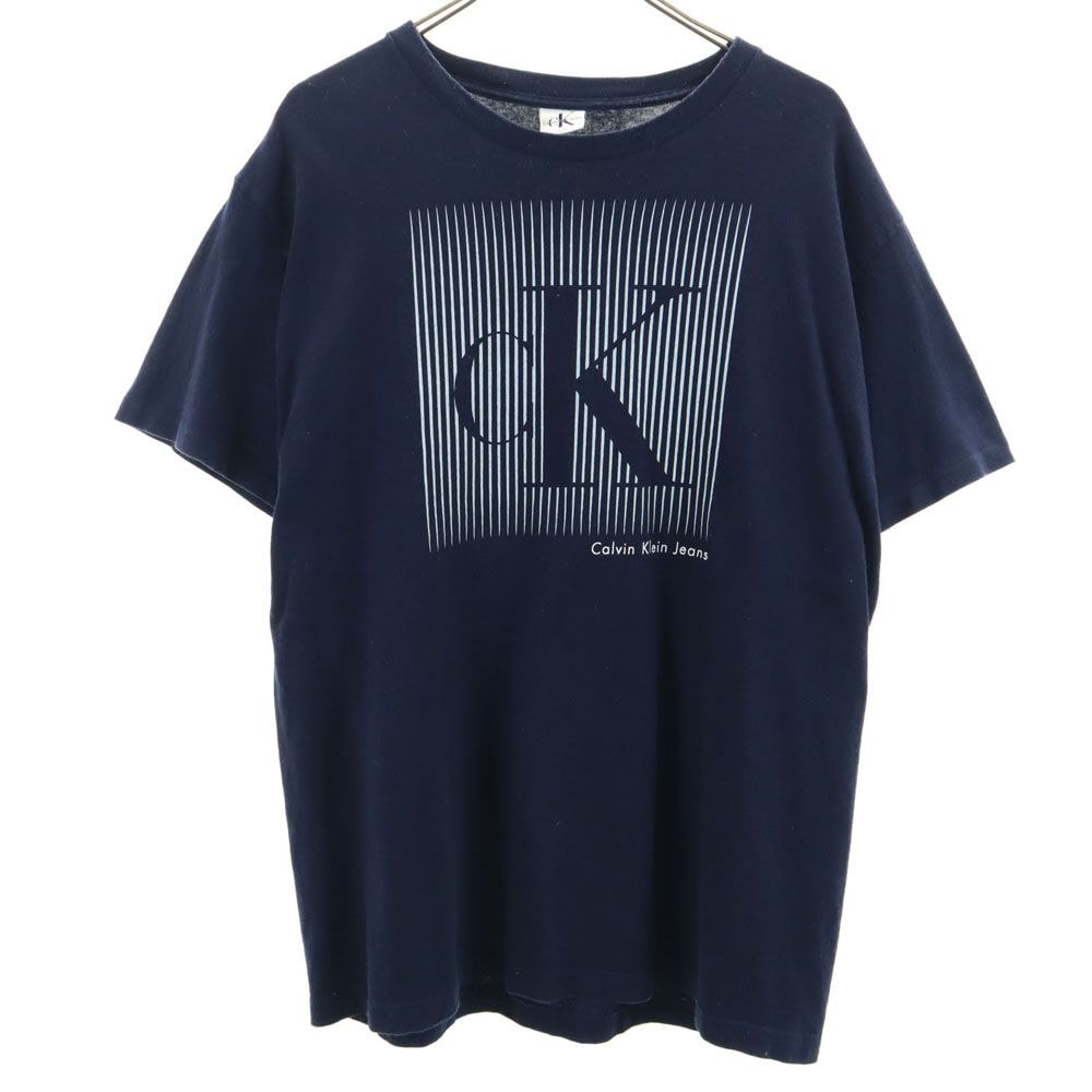 Calvin klein Jeans カルバンクラインジーンズ 90s USA製 オールド プリント 半袖 Tシャツ M ネイビー