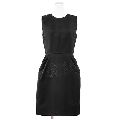 【美品】 ルイ・ヴィトン 2014SS モノグラム 切り替え ノースリーブ シルク/ポリ ワンピース レディース ブラック 36 LOUIS VUITTON