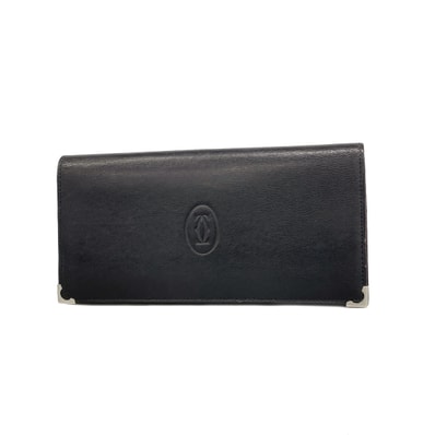 【6ke5326】カルティエ 長財布 マスト レザー ブラック シルバー金具【中古】メンズ レディース ユニセックス