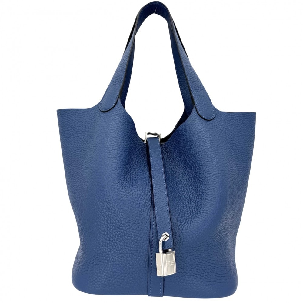 HERMES エルメス ハンドバッグ ピコタンロックMM 鞄 かばん W刻印 トリヨン    ブルー系 シルバー金具 レディース 美品 2024年【中古品】