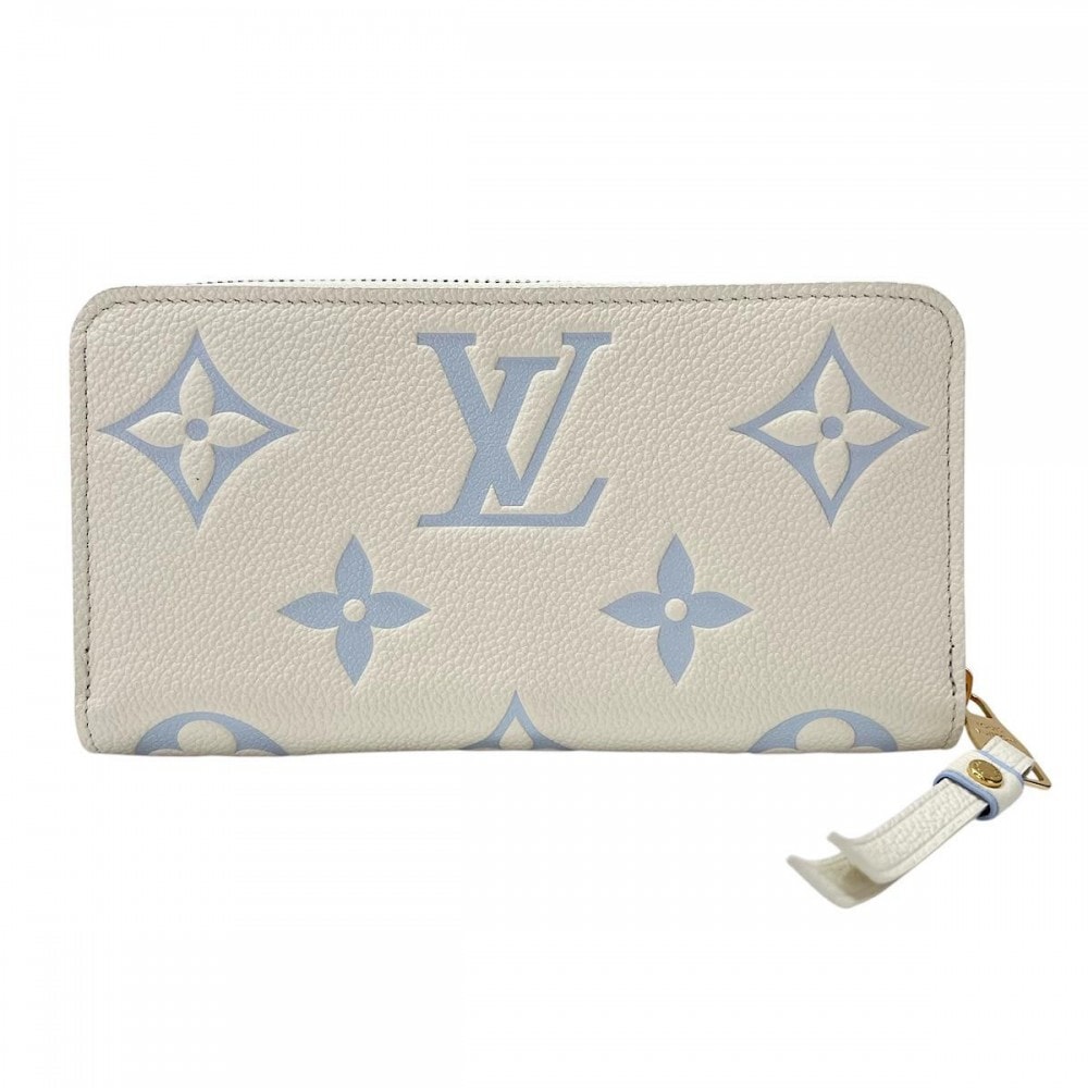 LOUIS VUITTON ルイヴィトン 長財布 ジッピーウォレット ロングウォレット ラウンドファスナー M83308 モノグラムアンプラント    ラテホワイト キャンディブルー ゴールド金具 レディース 美品【中古品】