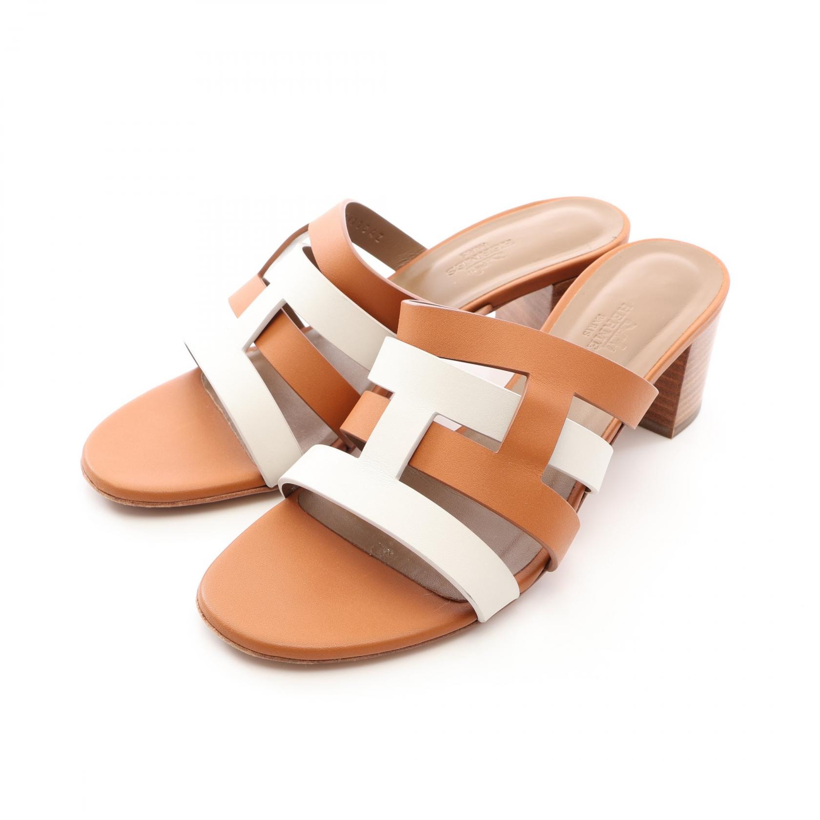 エルメス HERMES アミカ サンダル サンダル 靴 レザー ホワイト レディース ブラウン系 / ホワイト系 【中古】