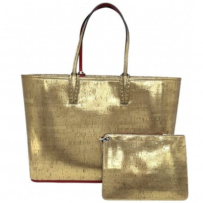 Christian Louboutin クリスチャンルブタン トートバッグ コルクテクスチャー カバタ ハンドバッグ 肩掛け CABATA スタッズ レザー ゴールド レッド 赤 ゴールド金具 レディース【中古品】