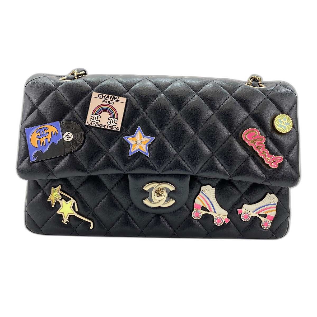 シャネル CHANEL マトラッセ クラシックフラップ パッチ装飾デザイン ゴールド金具 ショルダーバッグ【中古】
