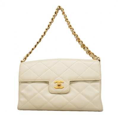 【6dc3840-k】シャネル ショルダーバッグ マトラッセ チェーンショルダー キャビアスキン アイボリー ゴールド金具【中古】レディース