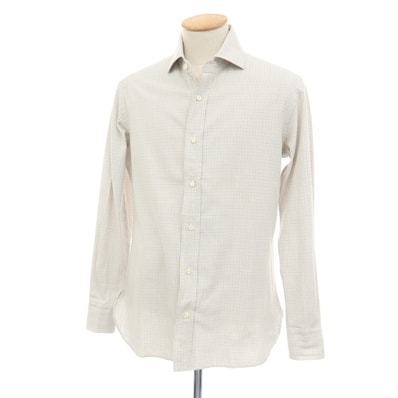 【中古】ビームスエフ BEAMS F コットン チェック セミワイドカラー ドレスシャツ ホワイトxベージュ【サイズ38】【メンズ】