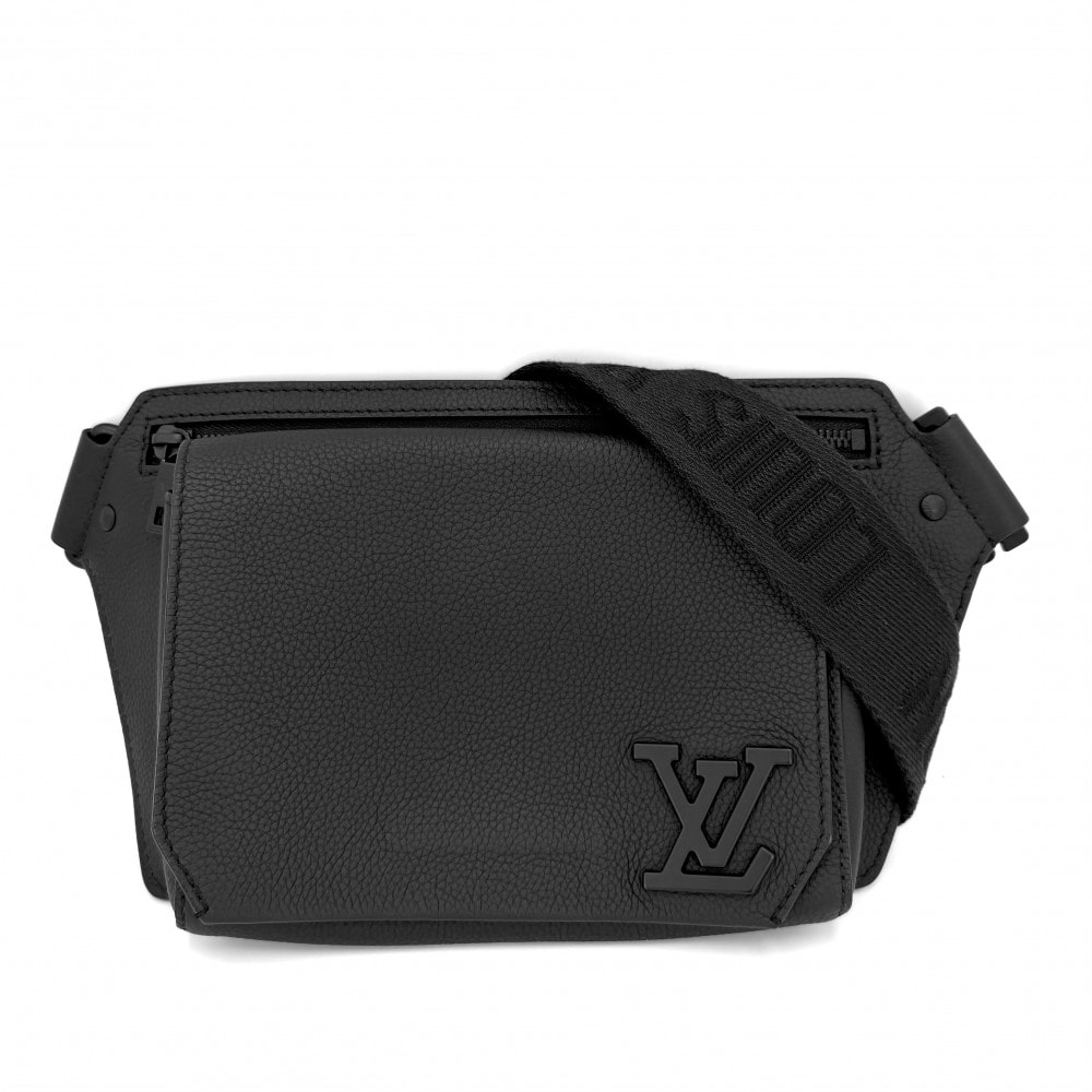 LOUIS VUITTON ルイヴィトン ボディバッグ テイクオフ・スリング LVアエログラム ウエストポーチ 肩掛け 斜め掛け ブラック 黒 M57081  カーフレザー   ノワール ブラック金具 メンズ 美品【中古品】