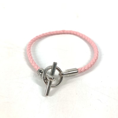 エルメス HERMES グレナン 編み込み バングル アクセサリー ブレスレット レザー ピンク 未使用