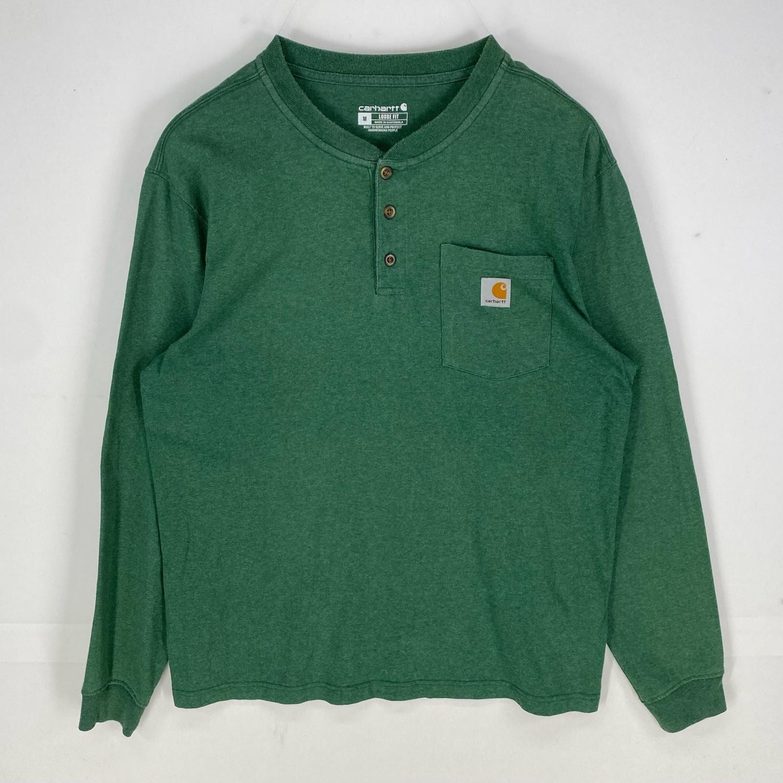 古着 カーハート Carhartt 長袖Tシャツ ヘンリーネック ポケット ワンポイント ロングスリーブ M グリーン系 メンズ