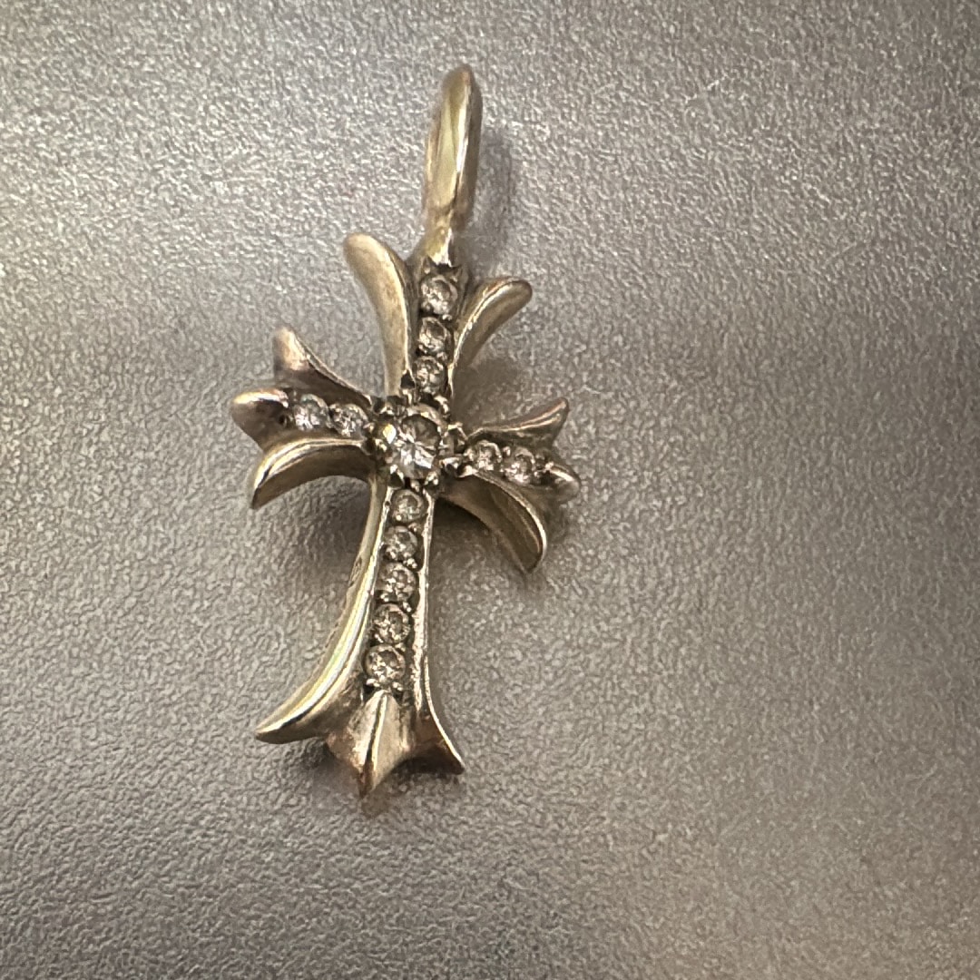 Chrome Hearts Tiny Fat Cross Pave Diamond Charm "Silver"