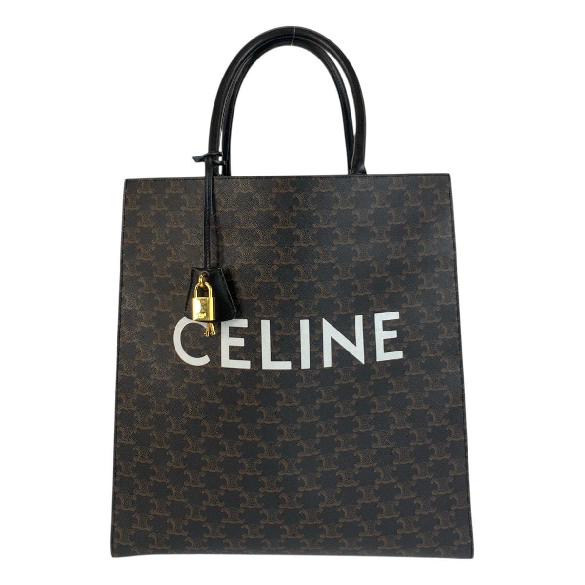 美品 CELINE セリーヌ トリオンフ バーティカルカバ ラージ ブラウン ブラック 黒 ゴールド金具 PVC レザー/ トートバッグ 男女兼用 506185 【中古】
