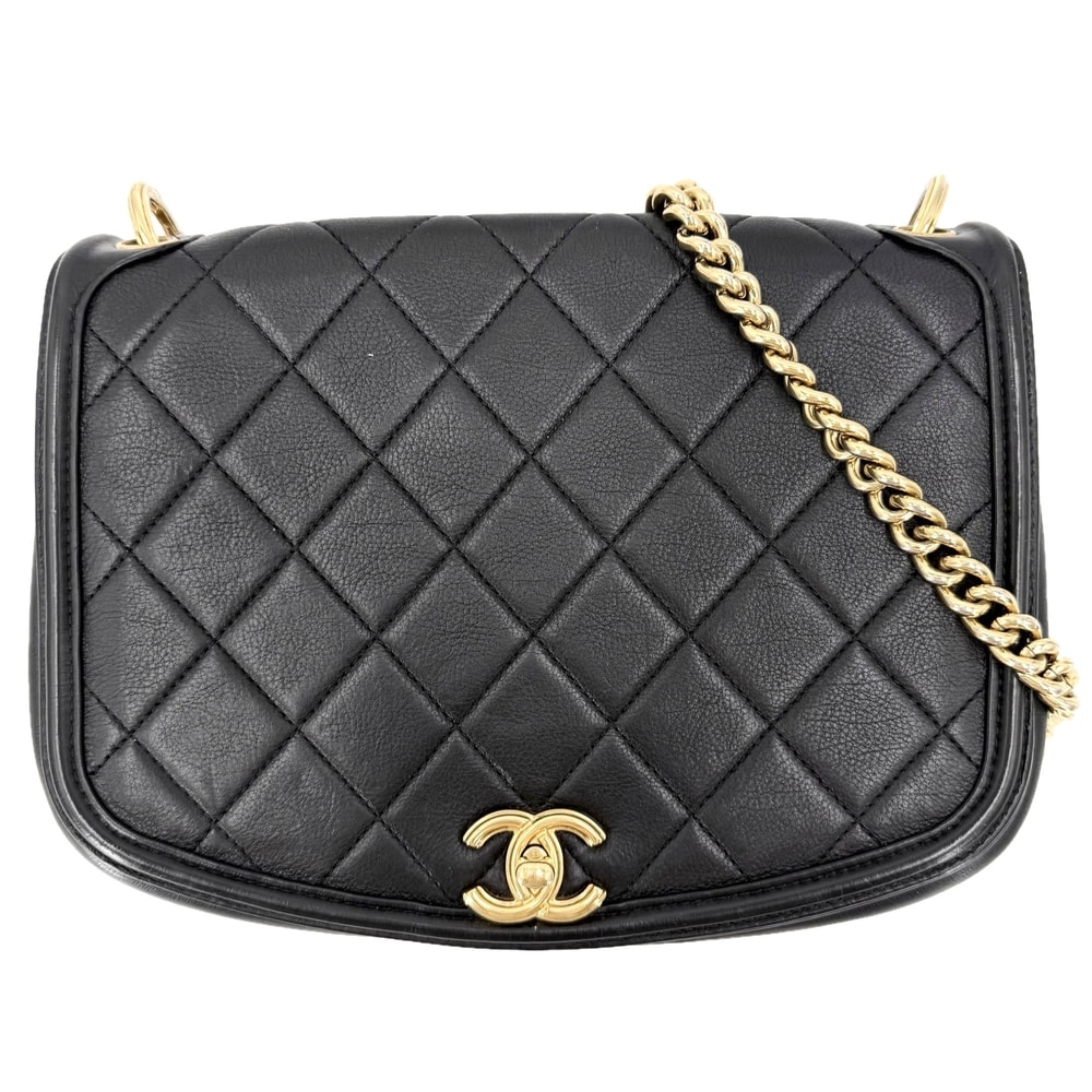 CHANEL シャネル ショルダーバッグ マトラッセ ココマーク チェーンショルダー 肩掛け 斜め掛け レザー    ブラック 黒 ゴールド金具 レディース【中古品】