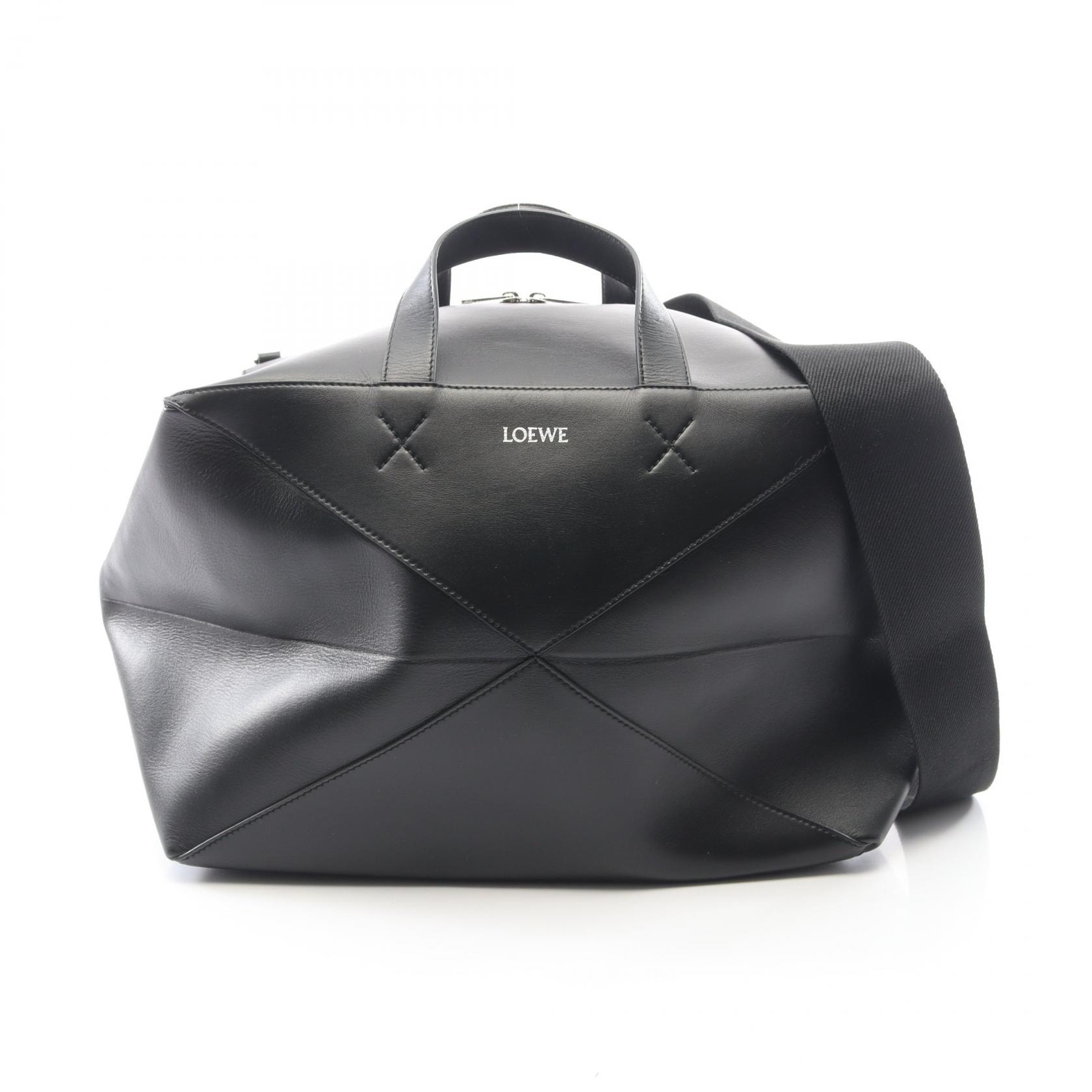 ロエベ LOEWE パズルフォルド ダッフル 2WAY ボストンバッグ バッグ レザー メンズ レディース ブラック系 【中古】