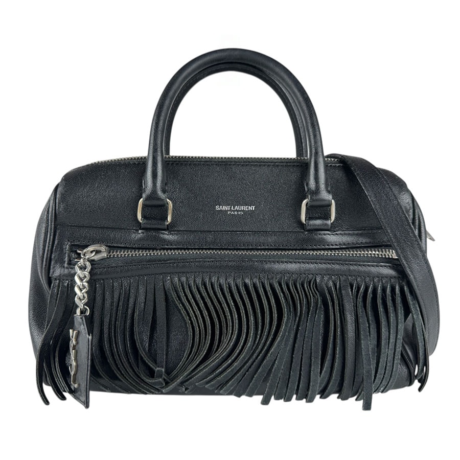 サンローラン SAINT LAURENT ハンドバッグ ショルダーバッグ ベイビーダッフル レザー ブラック シルバー レディース【中古】 z9036